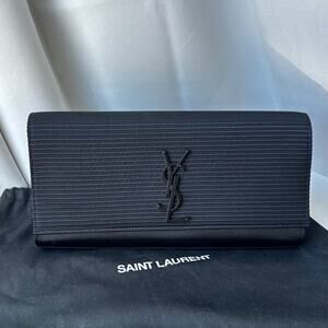 Rare Archival Saint Laurent Black Ribbed Satin Monogram Opium Evening Clutch